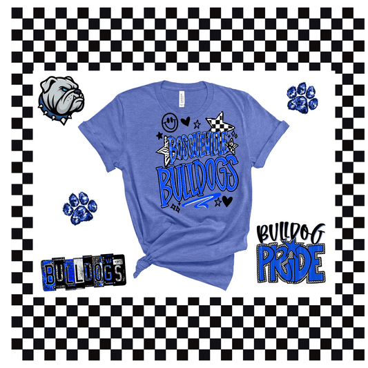 Bulldog black and white checkered stars t-shirt