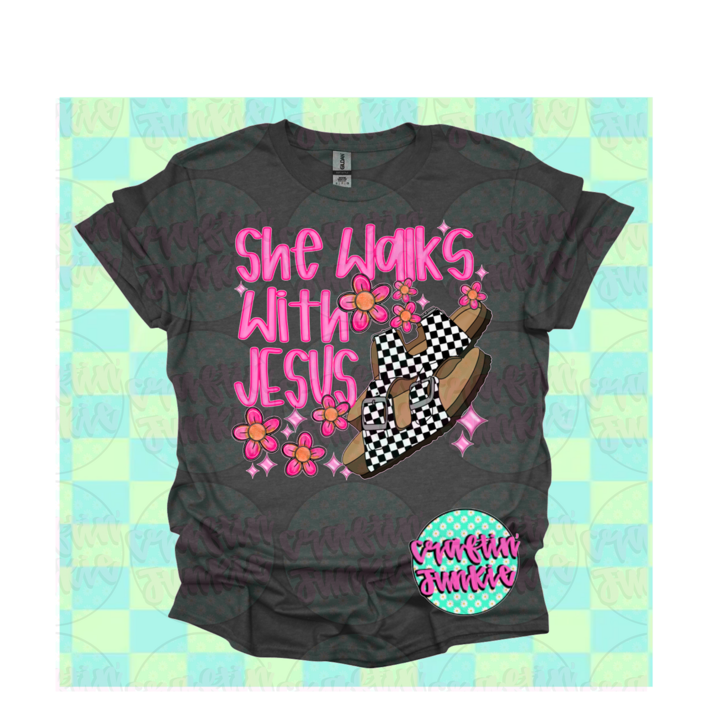 She walks with Jesus - Checkered slides
