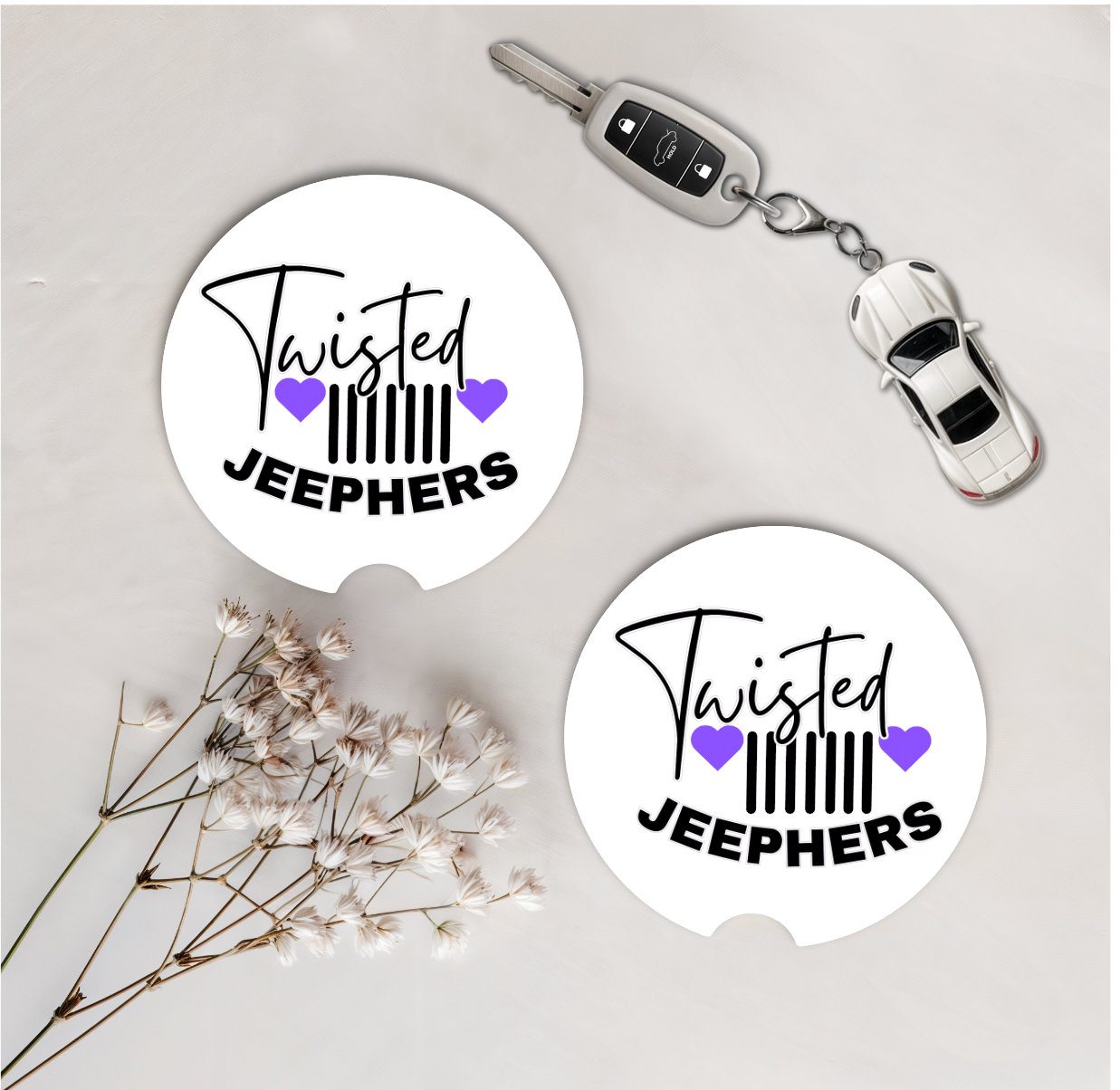 Set of Two Car Coasters -Twisted J (Multiple Colors)