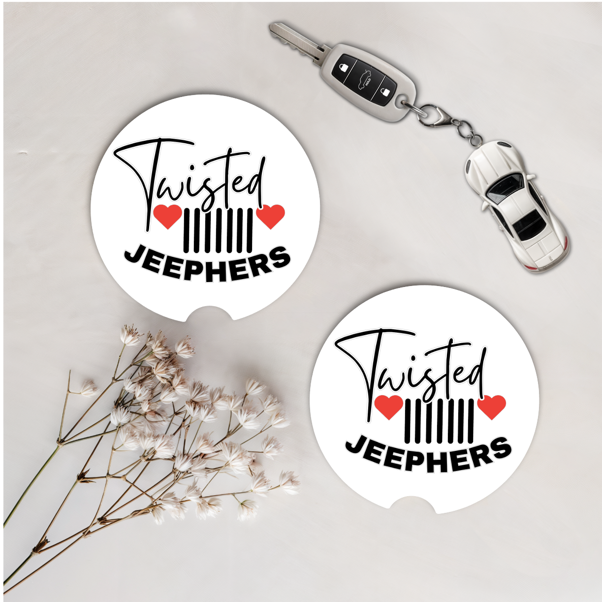 Set of Two Car Coasters -Twisted J (Multiple Colors)