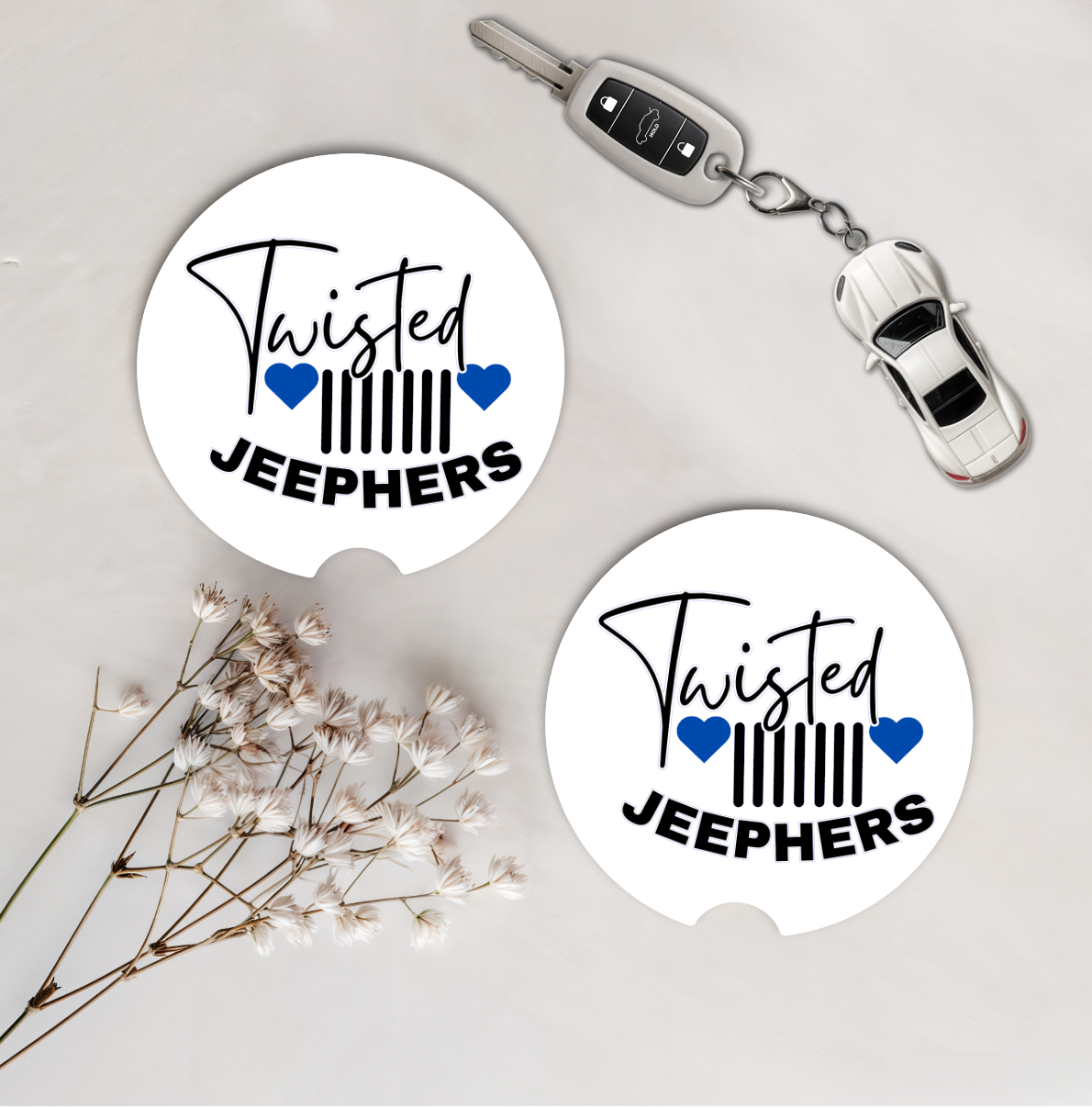 Set of Two Car Coasters -Twisted J (Multiple Colors)
