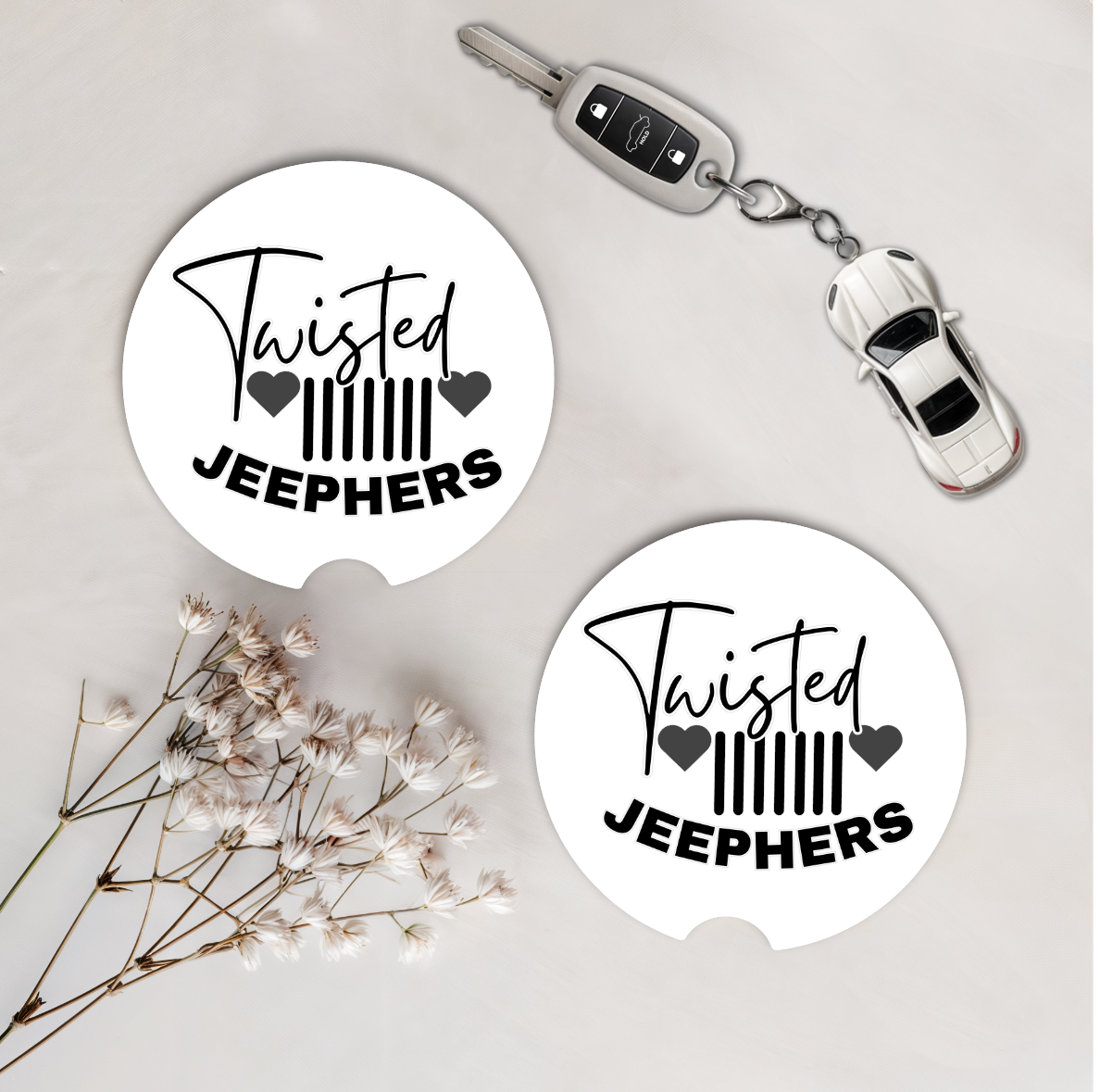 Set of Two Car Coasters -Twisted J (Multiple Colors)