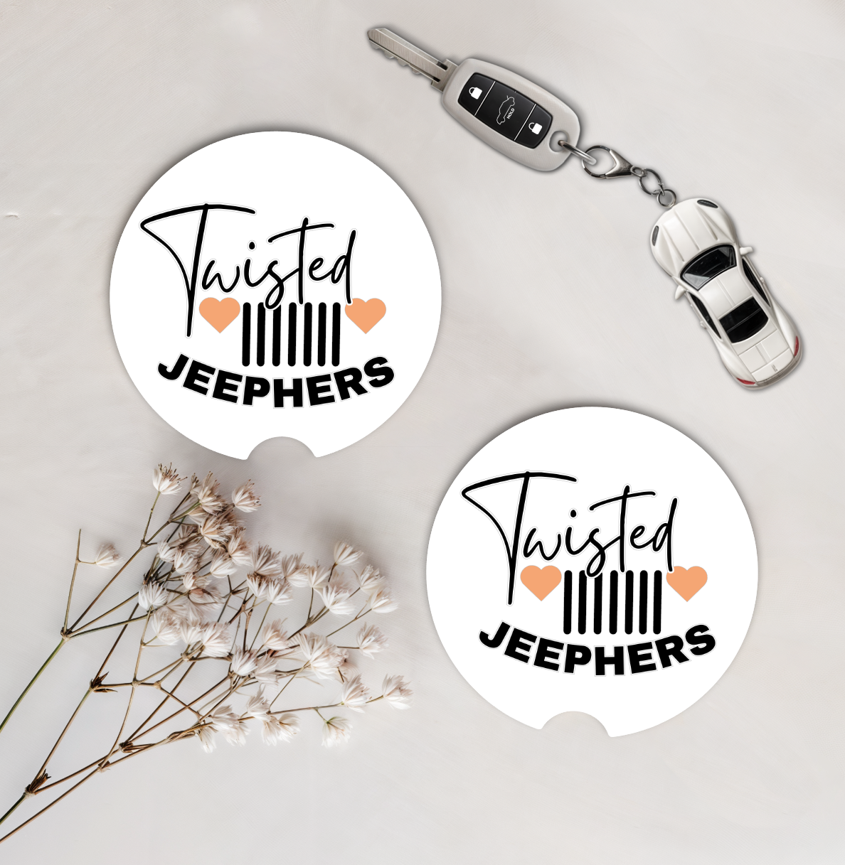 Set of Two Car Coasters -Twisted J (Multiple Colors)