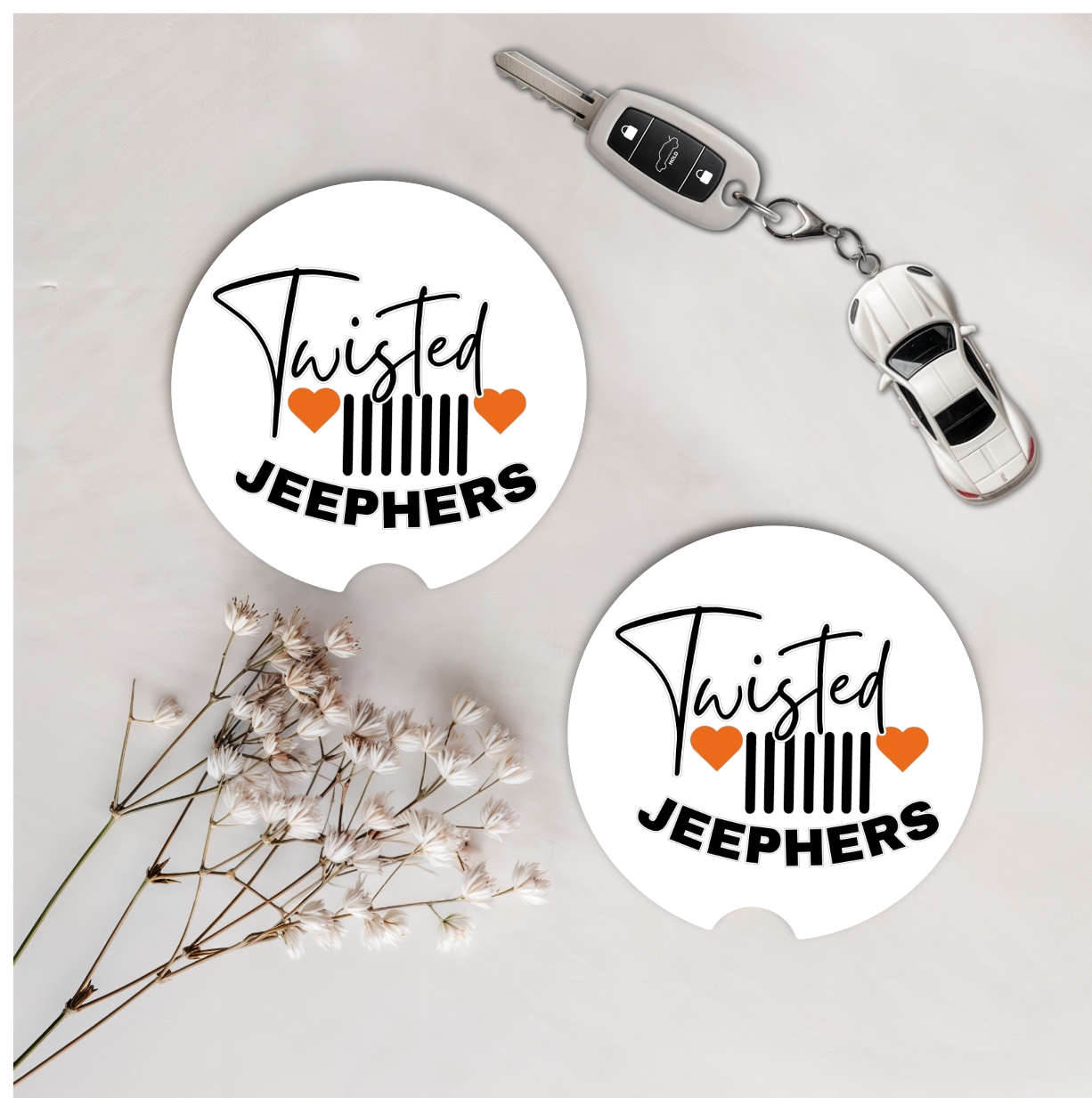 Set of Two Car Coasters -Twisted J (Multiple Colors)