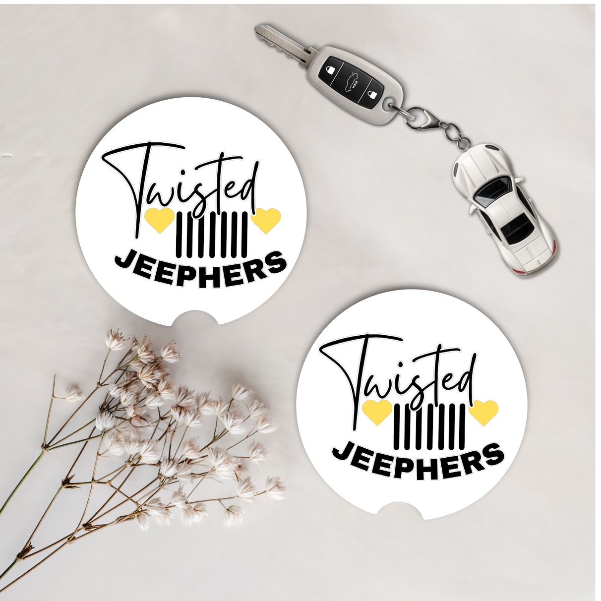 Set of Two Car Coasters -Twisted J (Multiple Colors)