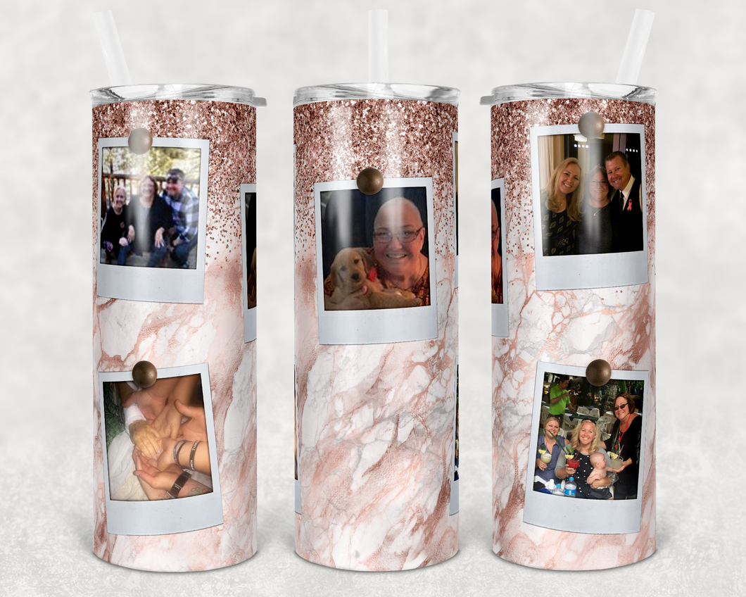 Pink Marble with Photos Tumbler - Custom Made with Photos